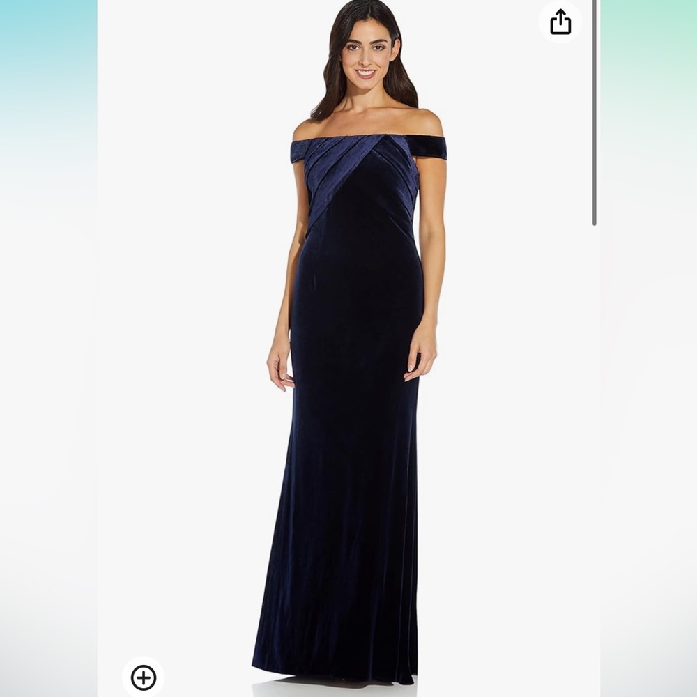Adrianna Papell Navy Blue Off-Shoulder Maxi Dress